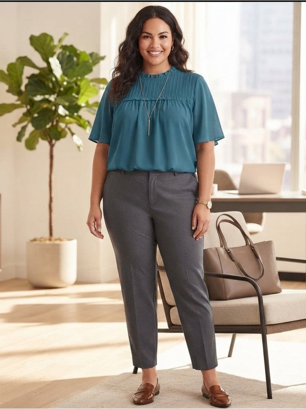 BloomChic Teal Pleated Blouse